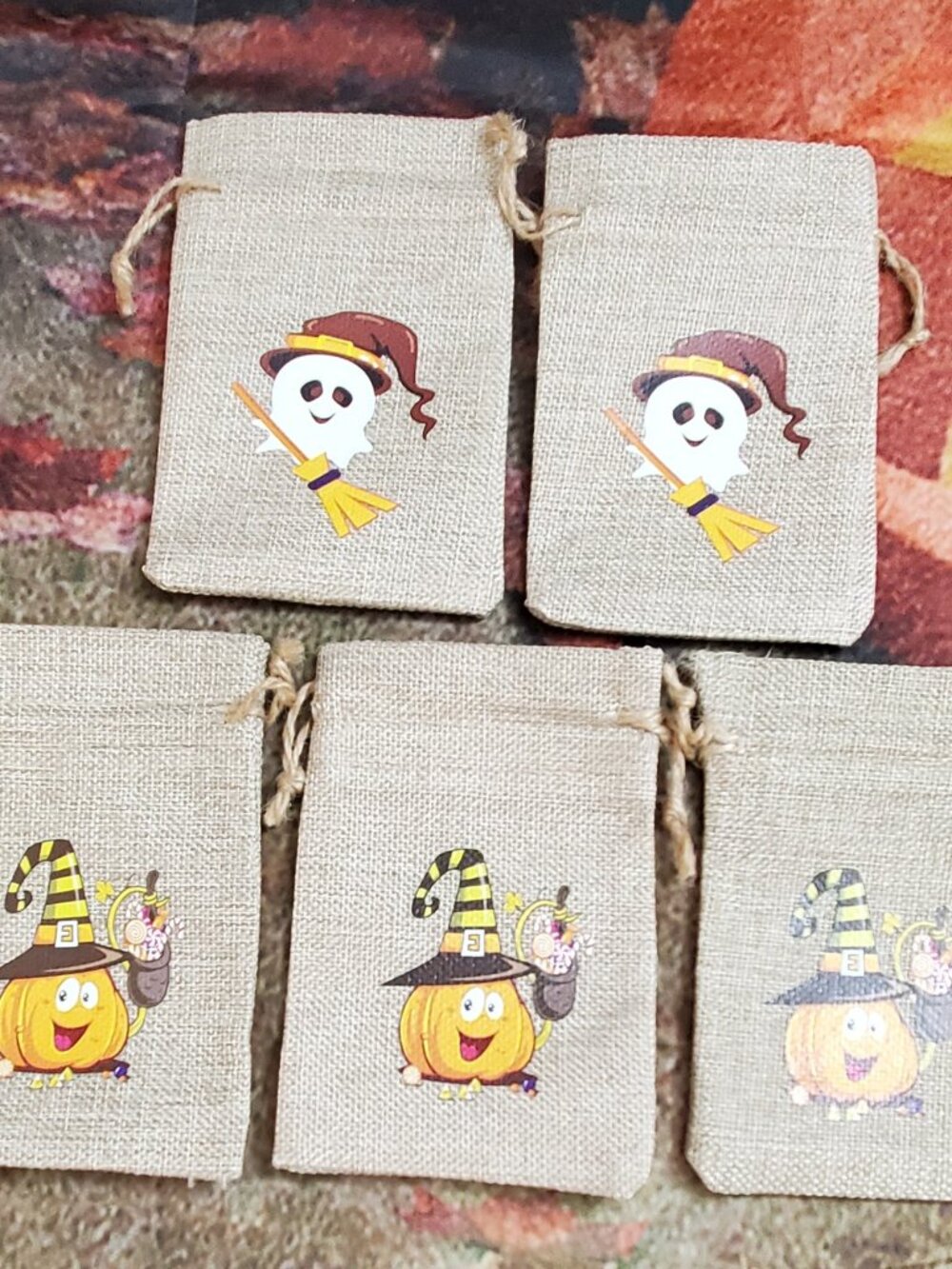 Halloween Burlap Gift Bags Set of 5 Party Favor Treat Bags for Halloween 4"x6"